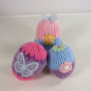 Hand Knit Easter Eggs WITH SQUEAKER with hand sewn accents (NO GLUE)